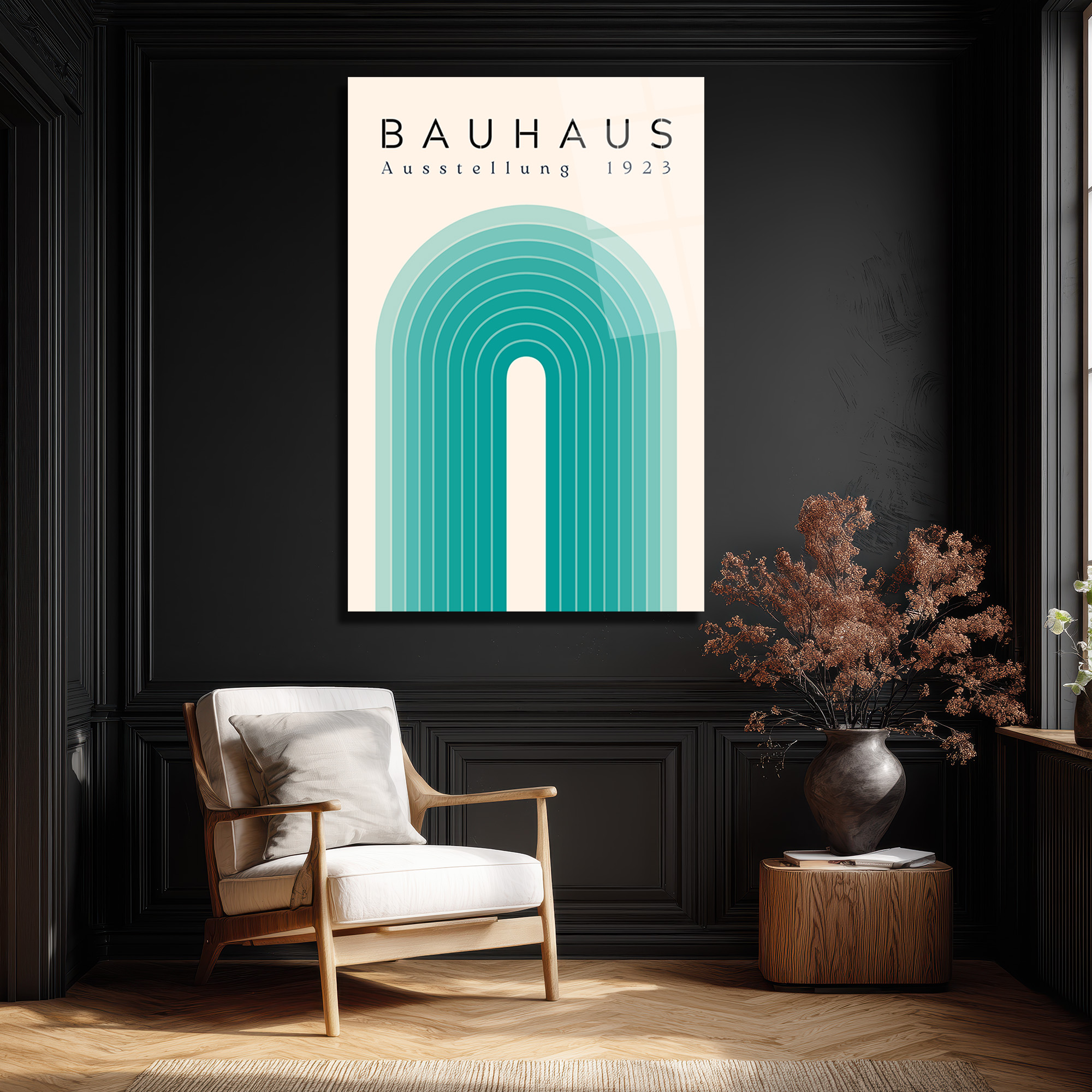 Bauhaus Ausstellung 1923 Minimalist Cam Tablo - Aqua Tonları - Glazella Bauhaus Ausstellung 1923 Minimalist Cam Tablo - Aqua Tonları - Glazella