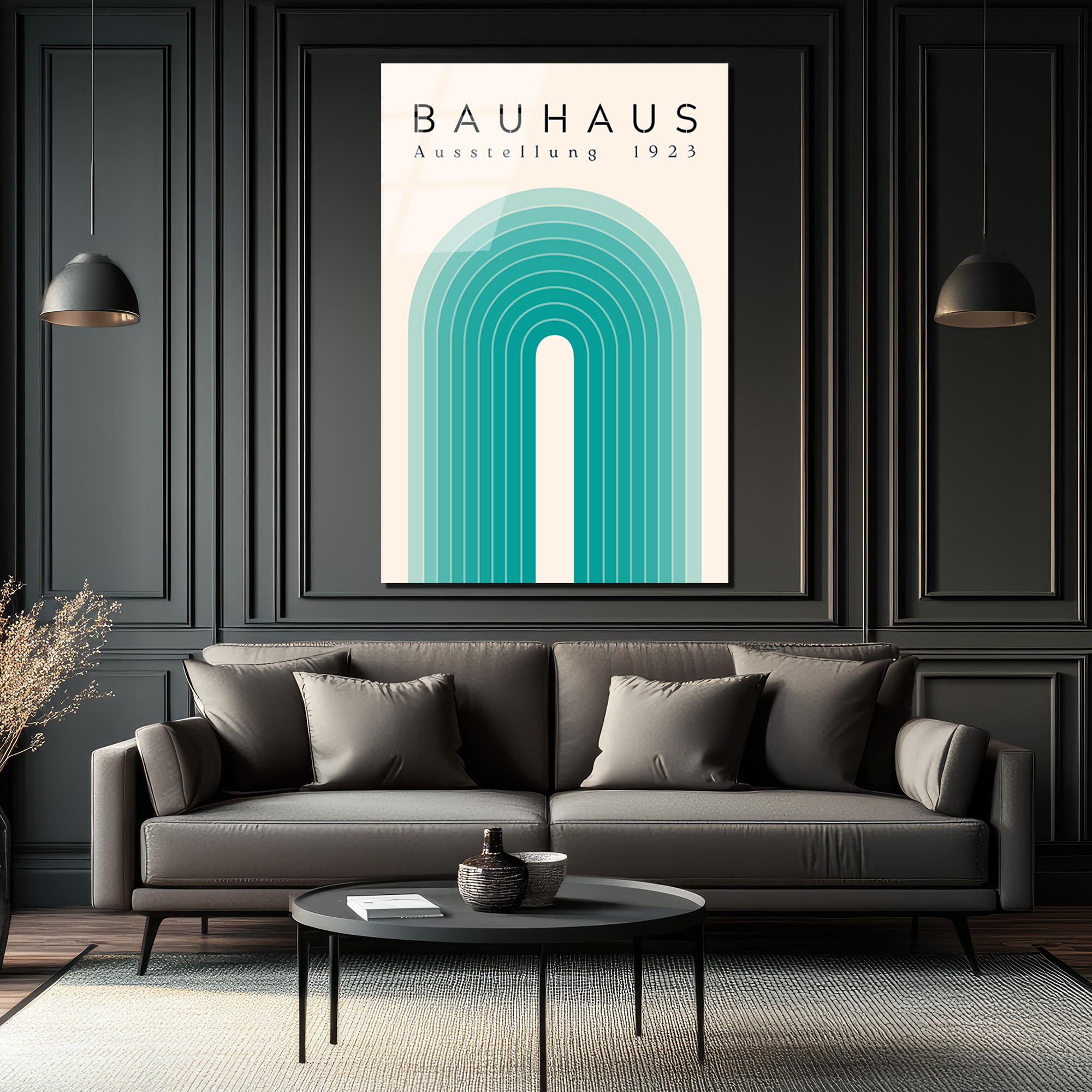 Bauhaus Ausstellung 1923 Minimalist Cam Tablo - Aqua Tonları - Glazella Bauhaus Ausstellung 1923 Minimalist Cam Tablo - Aqua Tonları - Glazella
