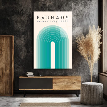 Bauhaus Ausstellung 1923 Minimalist Cam Tablo - Aqua Tonları - Glazella Bauhaus Ausstellung 1923 Minimalist Cam Tablo - Aqua Tonları - Glazella