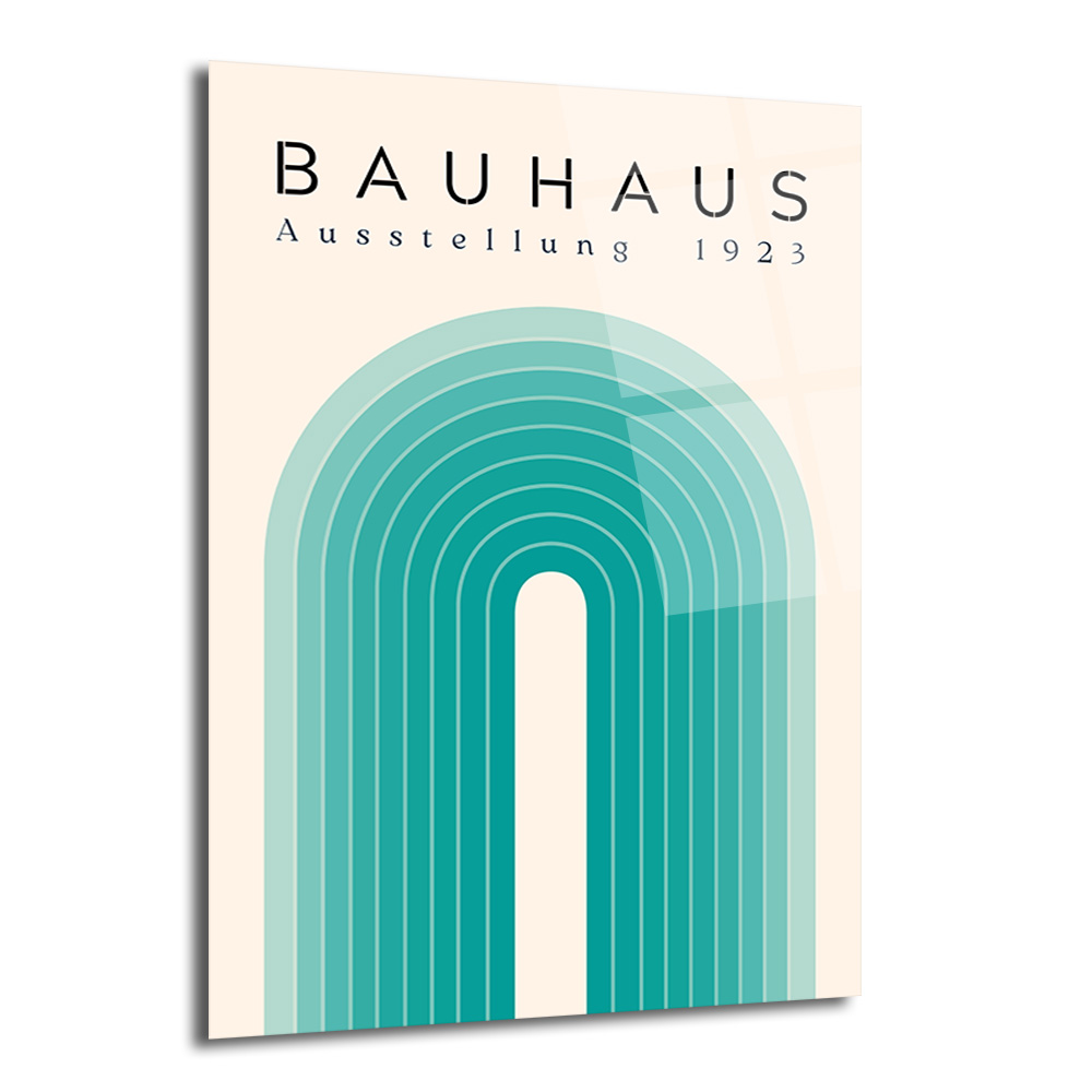 Bauhaus Ausstellung 1923 Minimalist Cam Tablo - Aqua Tonları - Glazella Bauhaus Ausstellung 1923 Minimalist Cam Tablo - Aqua Tonları - Glazella