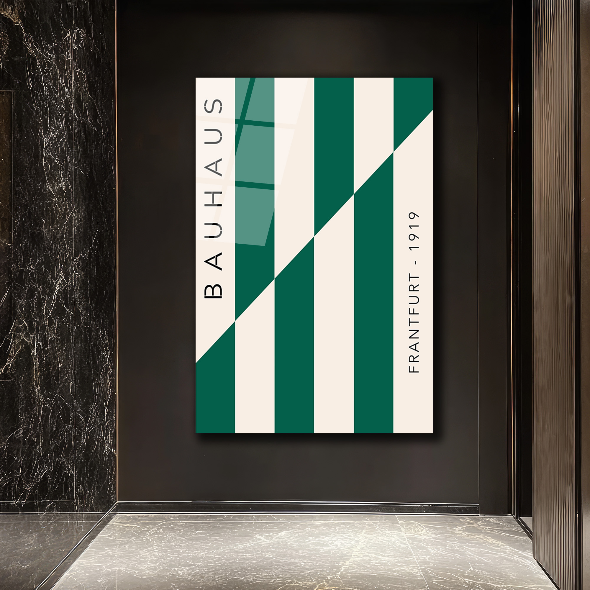 Bauhaus Yeşil Çizgili Sanat Cam Tablo - Modern Duvar Dekoru - Glazella Bauhaus Yeşil Çizgili Sanat Cam Tablo - Modern Duvar Dekoru - Glazella