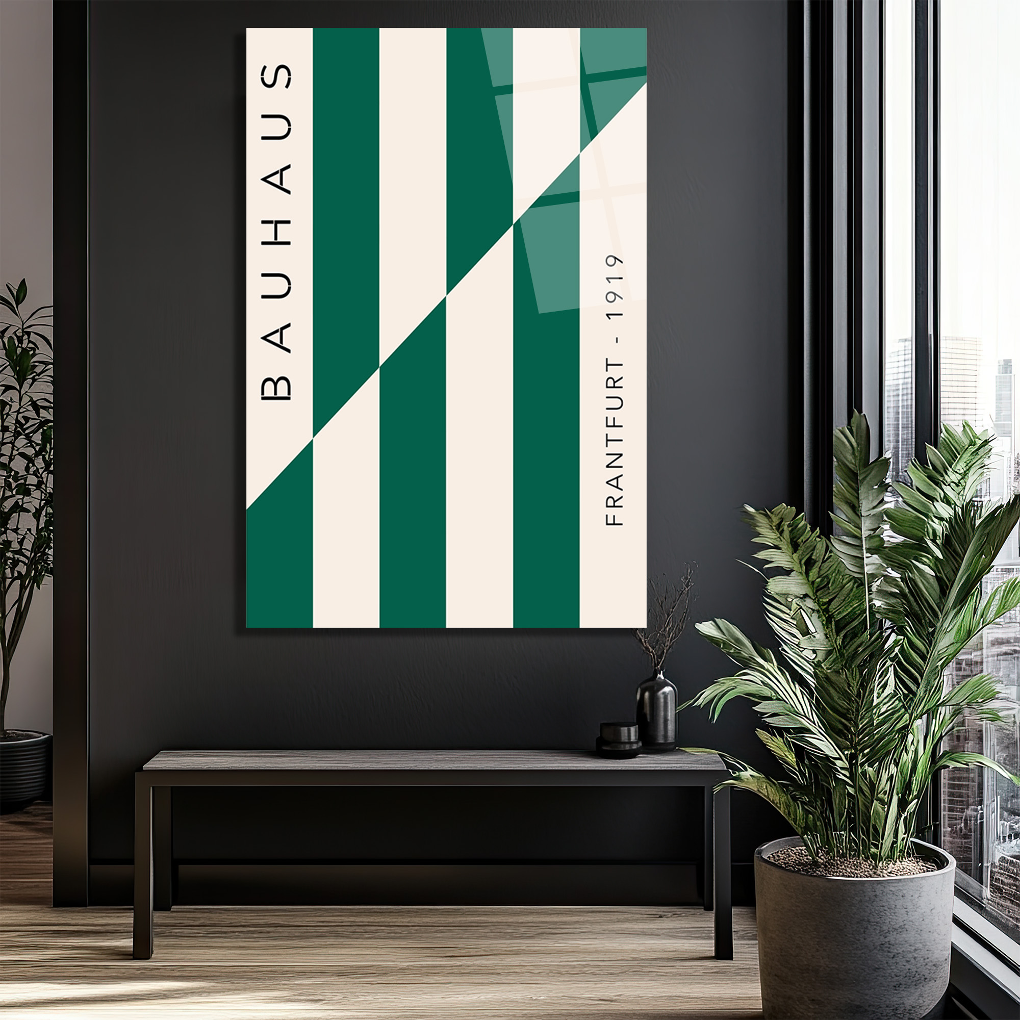 Bauhaus Yeşil Çizgili Sanat Cam Tablo - Modern Duvar Dekoru - Glazella Bauhaus Yeşil Çizgili Sanat Cam Tablo - Modern Duvar Dekoru - Glazella