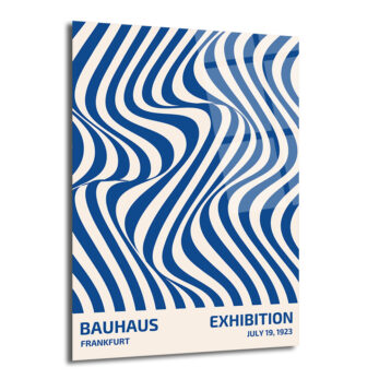 Bauhaus Optik İllüzyon Mavi Beyaz Modern Cam Tablo - Glazella