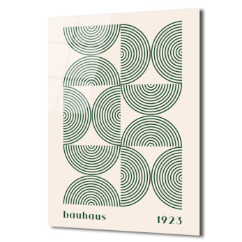 Bauhaus Geometrik Yeşil Desenli Cam Tablo - Glazella