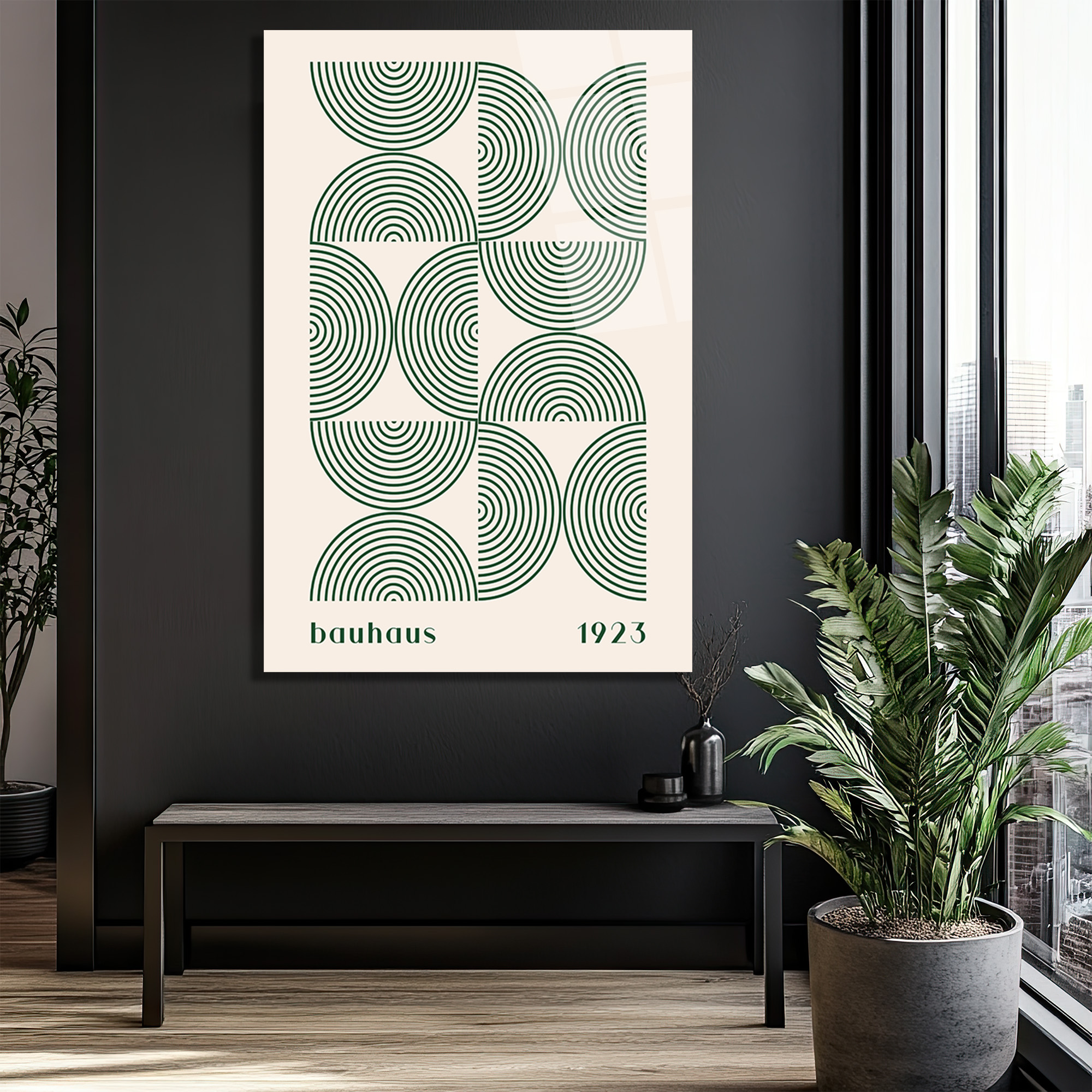 Bauhaus Geometrik Yeşil Desenli Cam Tablo - Glazella Bauhaus Geometrik Yeşil Desenli Cam Tablo - Glazella