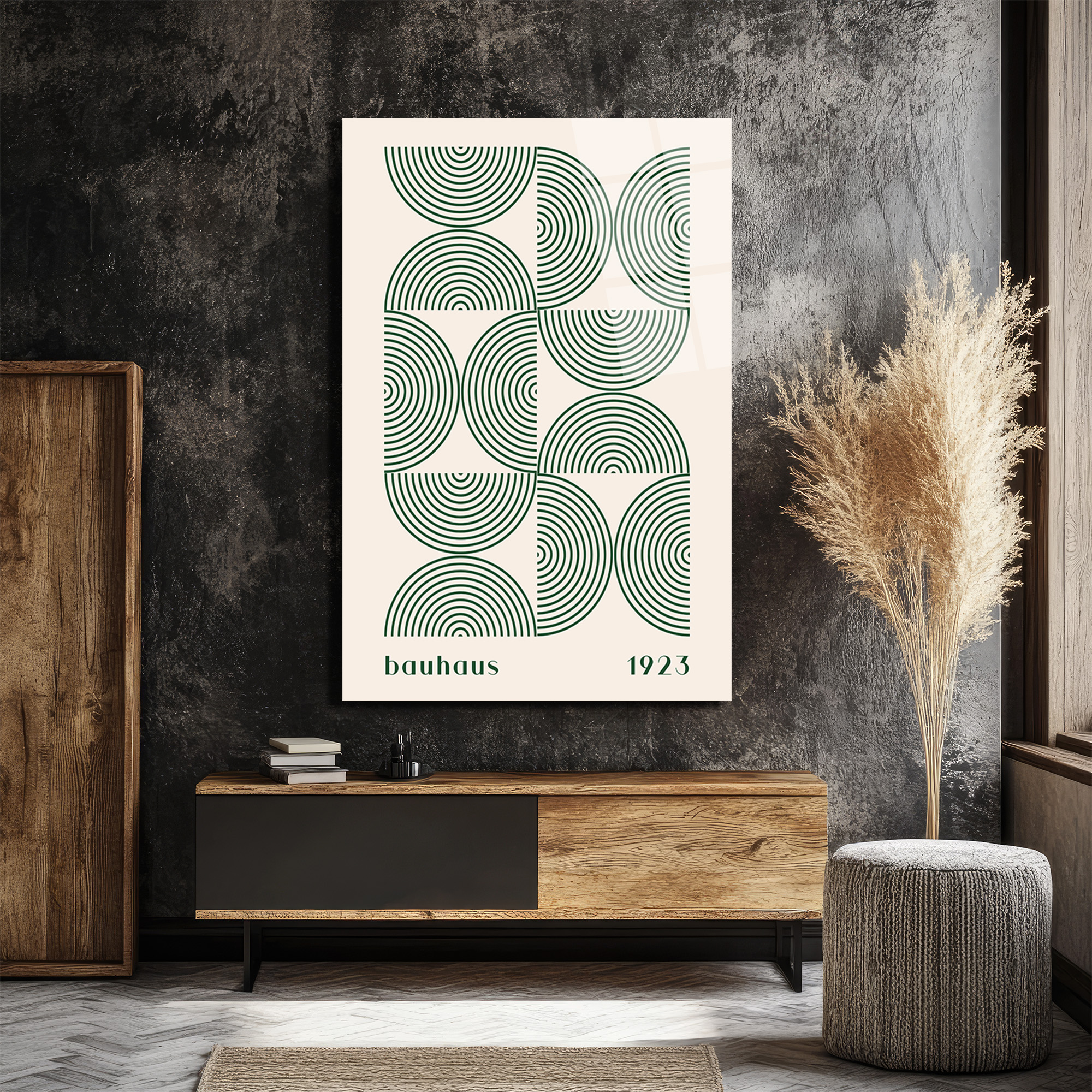 Bauhaus Geometrik Yeşil Desenli Cam Tablo - Glazella Bauhaus Geometrik Yeşil Desenli Cam Tablo - Glazella