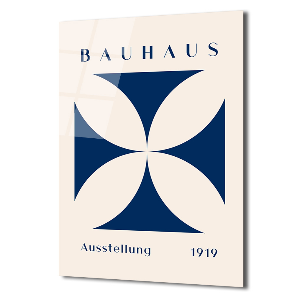 Bauhaus Ausstellung 1919 Mavi Geometrik Cam Tablo - Glazella Bauhaus Ausstellung 1919 Mavi Geometrik Cam Tablo - Glazella
