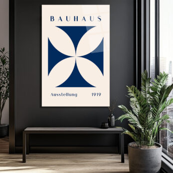 Bauhaus Ausstellung 1919 Mavi Geometrik Cam Tablo - Glazella Bauhaus Ausstellung 1919 Mavi Geometrik Cam Tablo - Glazella