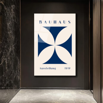 Bauhaus Ausstellung 1919 Mavi Geometrik Cam Tablo - Glazella Bauhaus Ausstellung 1919 Mavi Geometrik Cam Tablo - Glazella