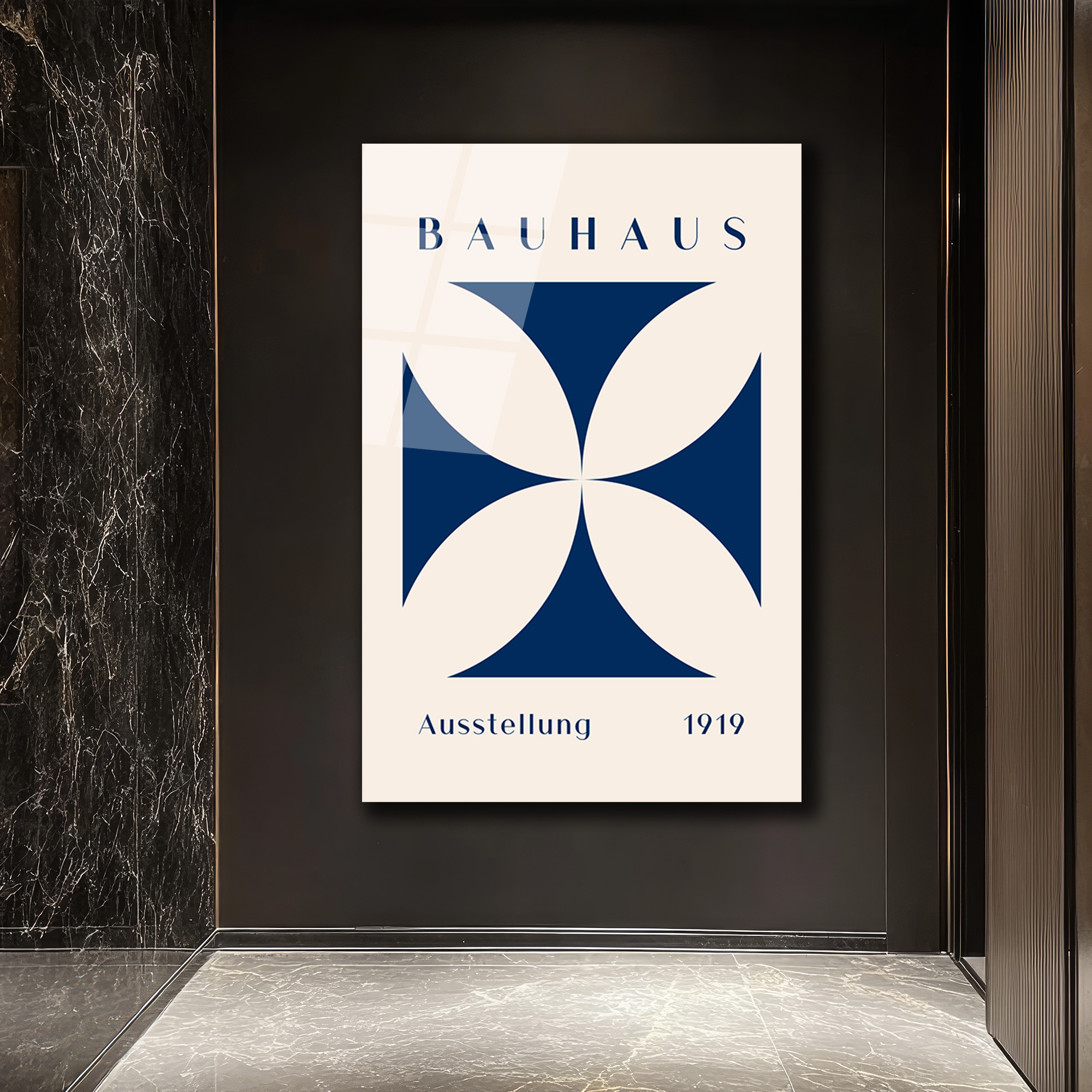 Bauhaus Ausstellung 1919 Mavi Geometrik Cam Tablo - Glazella Bauhaus Ausstellung 1919 Mavi Geometrik Cam Tablo - Glazella