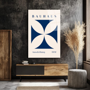 Bauhaus Ausstellung 1919 Mavi Geometrik Cam Tablo - Glazella Bauhaus Ausstellung 1919 Mavi Geometrik Cam Tablo - Glazella