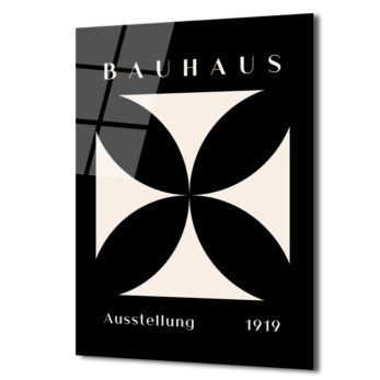 Bauhaus Minimalist Geometrik Cam Tablo - Siyah Beyaz Sanat Eseri - Glazella
