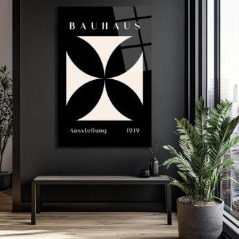 Bauhaus Minimalist Geometrik Cam Tablo - Siyah Beyaz Sanat Eseri - Glazella