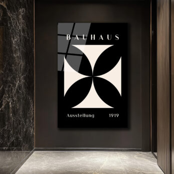 Bauhaus Minimalist Geometrik Cam Tablo - Siyah Beyaz Sanat Eseri - Glazella