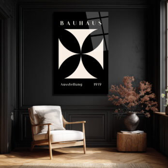 Bauhaus Minimalist Geometrik Cam Tablo - Siyah Beyaz Sanat Eseri - Glazella