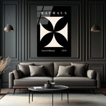 Bauhaus Minimalist Geometrik Cam Tablo - Siyah Beyaz Sanat Eseri - Glazella