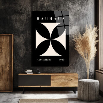 Bauhaus Minimalist Geometrik Cam Tablo - Siyah Beyaz Sanat Eseri - Glazella