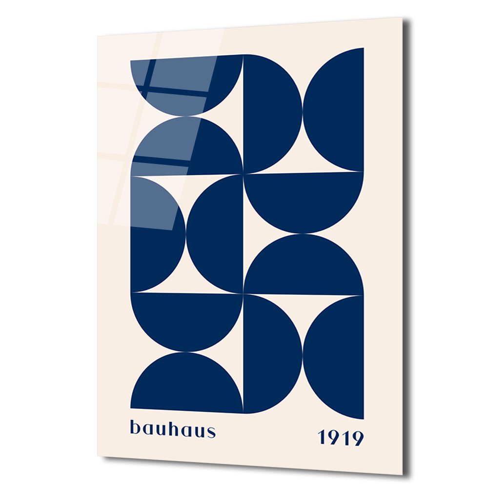 Bauhaus Mavi Geometrik Desen Cam Tablo - Modern Sanat Duvar Dekoru - Glazella Bauhaus Mavi Geometrik Desen Cam Tablo - Modern Sanat Duvar Dekoru - Glazella