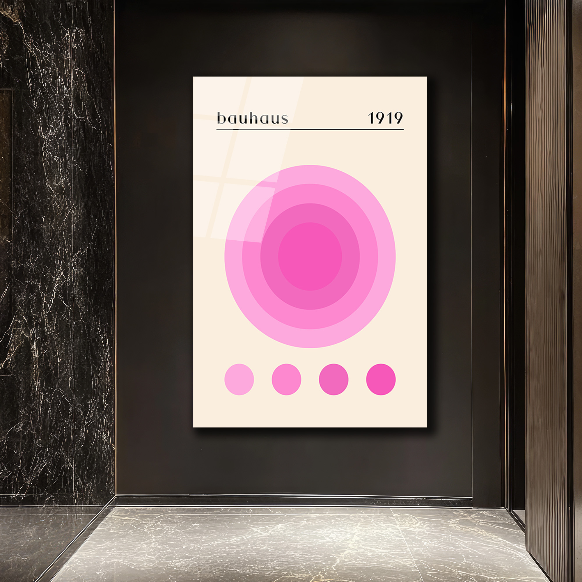 Bauhaus 1919 Pembe Daireler Modern Tasarım Cam Tablo - Glazella Bauhaus 1919 Pembe Daireler Modern Tasarım Cam Tablo - Glazella