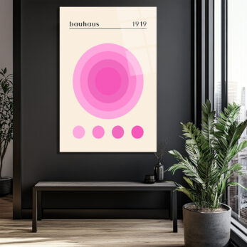 Bauhaus 1919 Pembe Daireler Modern Tasarım Cam Tablo - Glazella Bauhaus 1919 Pembe Daireler Modern Tasarım Cam Tablo - Glazella