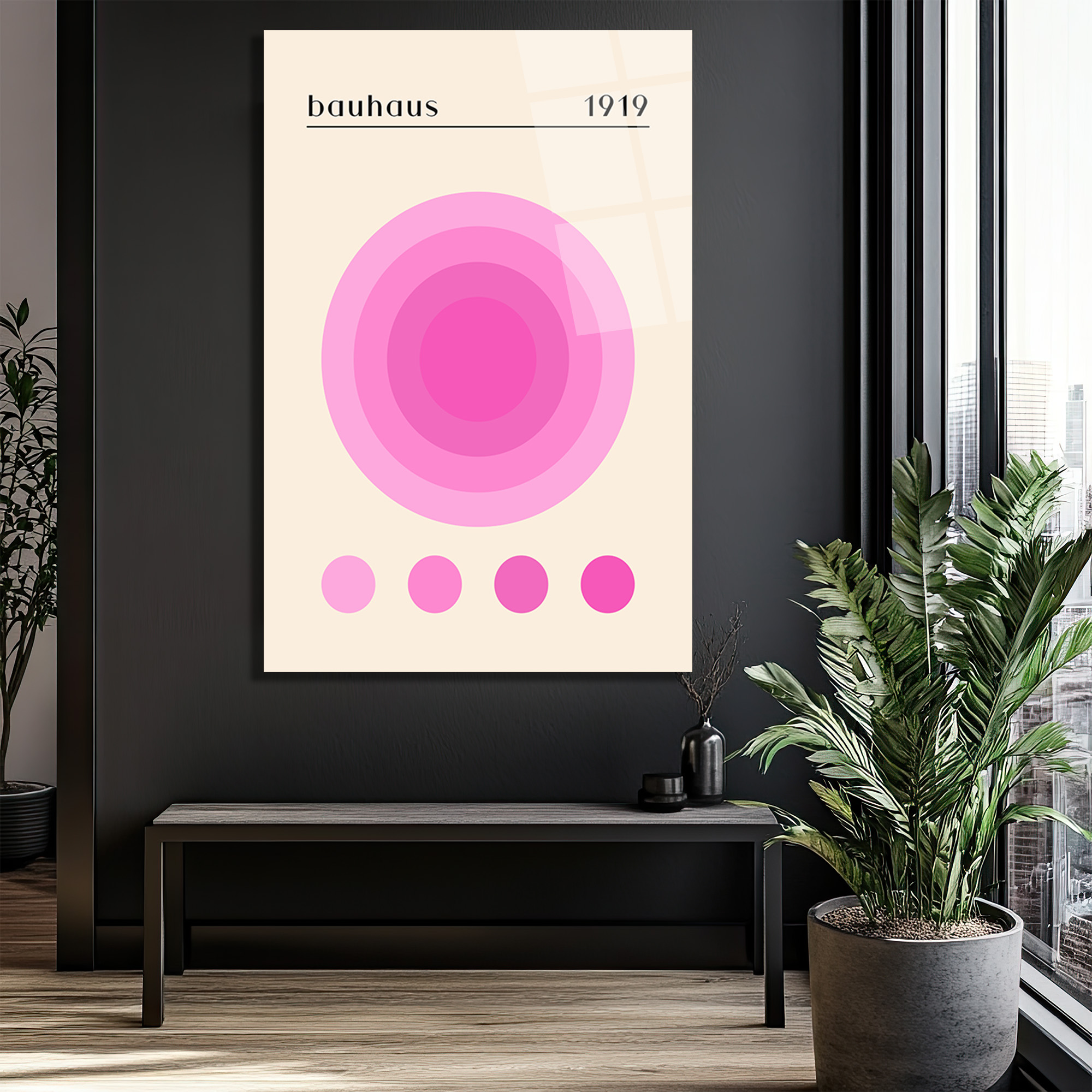 Bauhaus 1919 Pembe Daireler Modern Tasarım Cam Tablo - Glazella Bauhaus 1919 Pembe Daireler Modern Tasarım Cam Tablo - Glazella