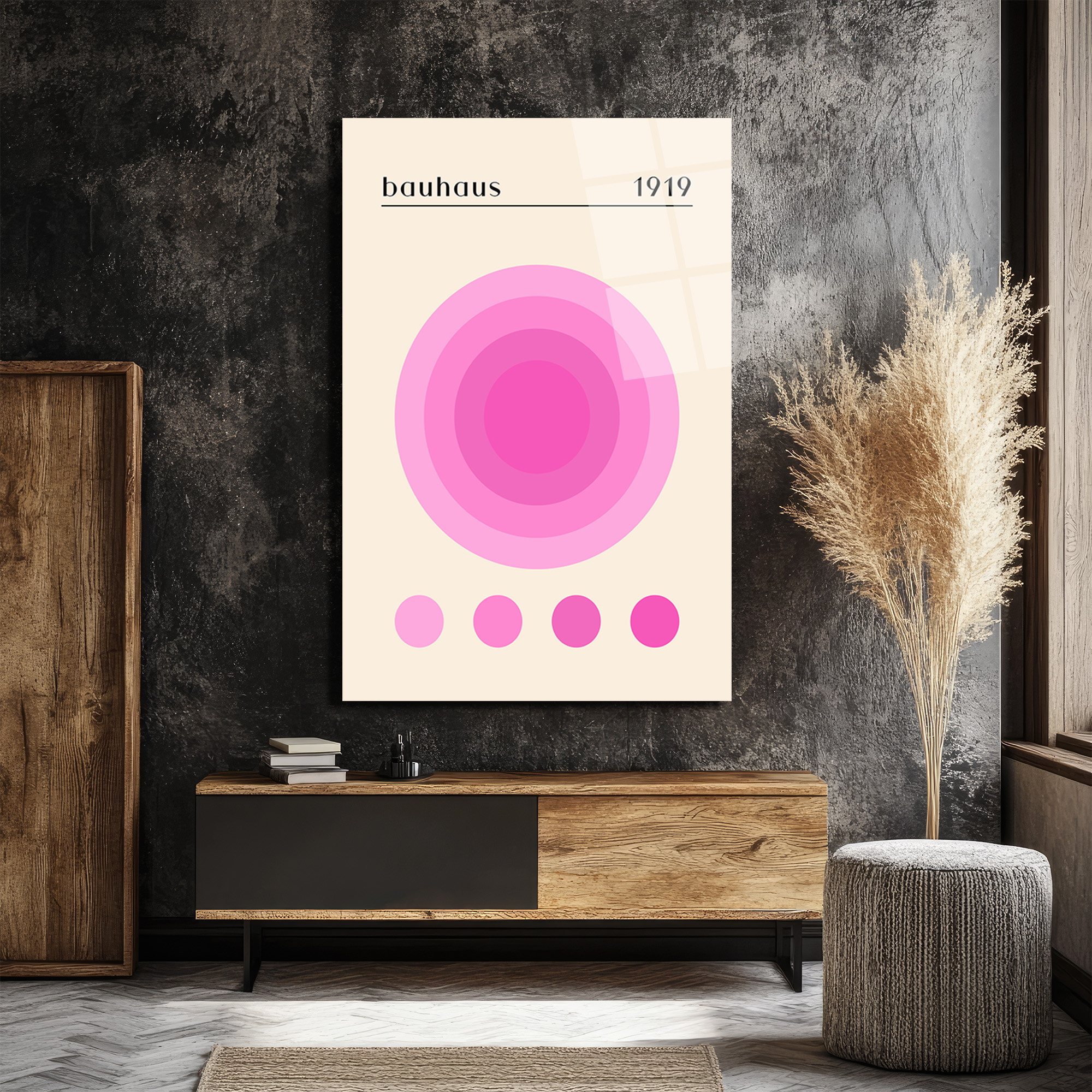 Bauhaus 1919 Pembe Daireler Modern Tasarım Cam Tablo - Glazella Bauhaus 1919 Pembe Daireler Modern Tasarım Cam Tablo - Glazella