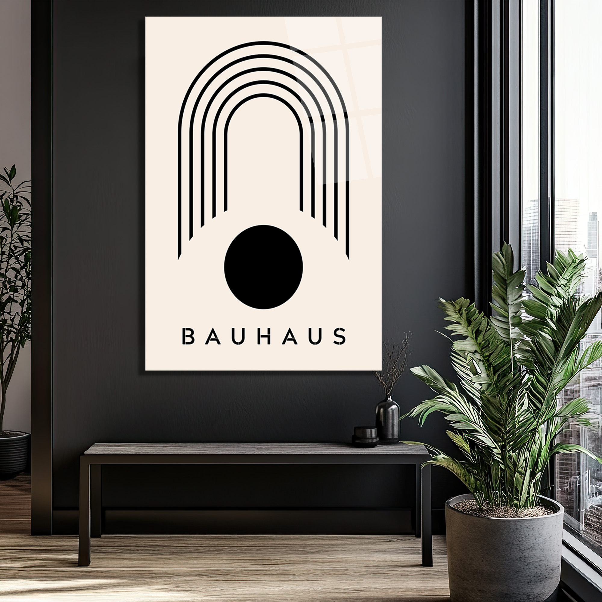 Bauhaus Siyah Geometrik Minimalist Cam Tablo - Glazella Bauhaus Siyah Geometrik Minimalist Cam Tablo - Glazella