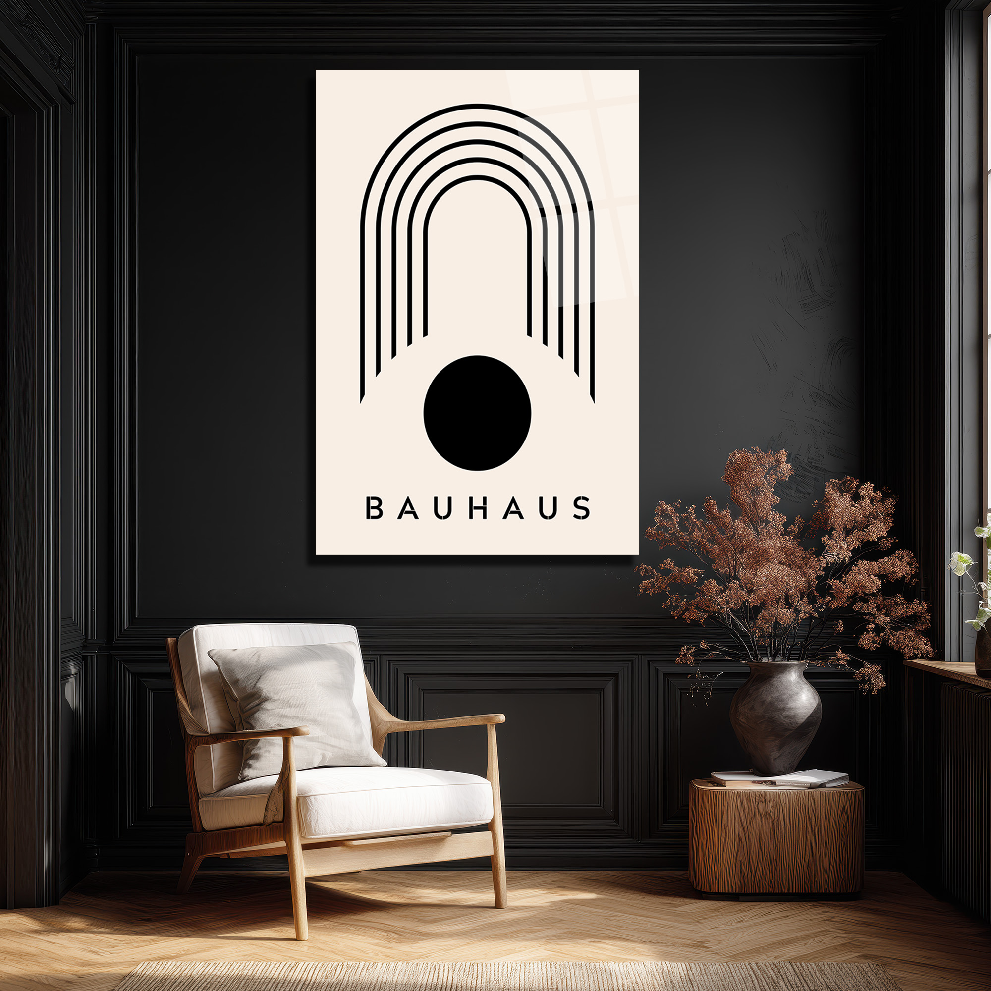 Bauhaus Siyah Geometrik Minimalist Cam Tablo - Glazella Bauhaus Siyah Geometrik Minimalist Cam Tablo - Glazella