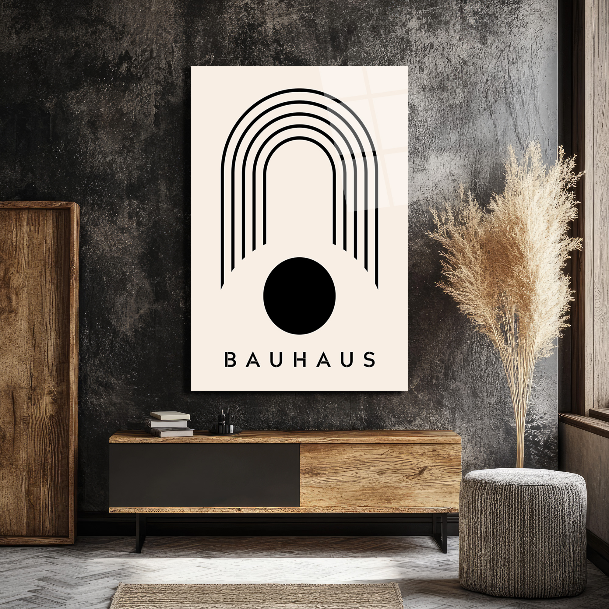Bauhaus Siyah Geometrik Minimalist Cam Tablo - Glazella Bauhaus Siyah Geometrik Minimalist Cam Tablo - Glazella