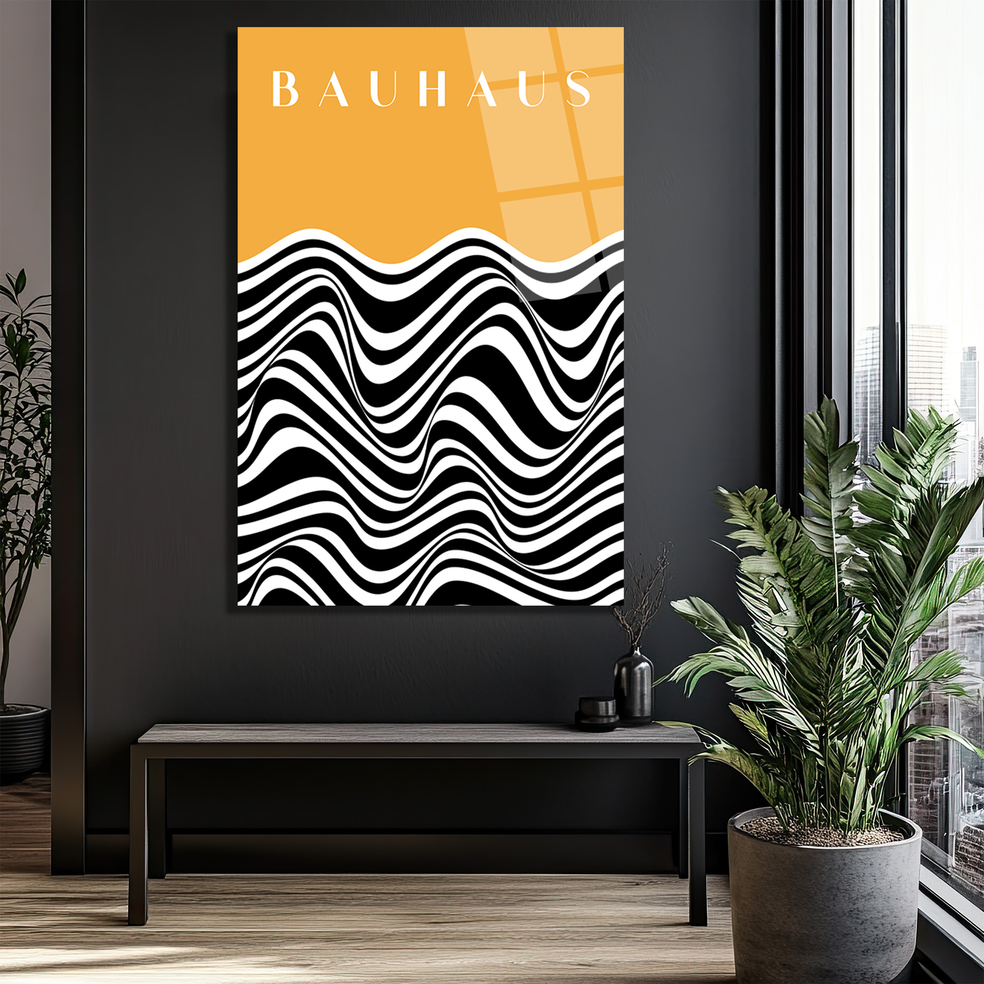 Bauhaus Dalgalar Cam Tablo: Optik Sanatın Modern Dokunuşu - Glazella Bauhaus Dalgalar Cam Tablo: Optik Sanatın Modern Dokunuşu - Glazella