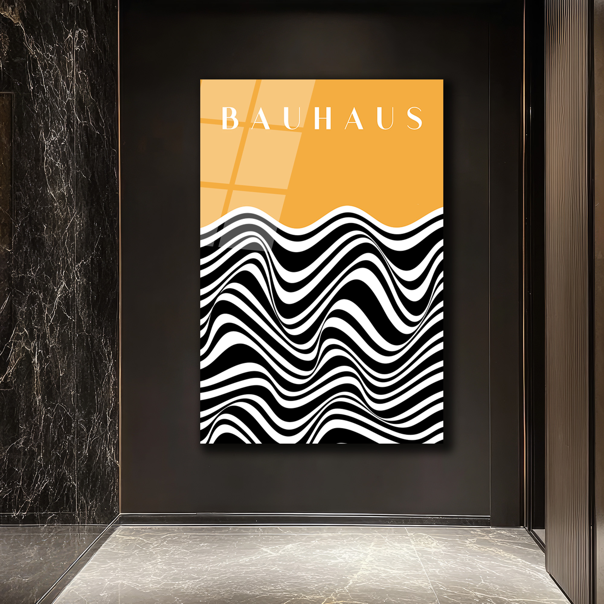 Bauhaus Dalgalar Cam Tablo: Optik Sanatın Modern Dokunuşu - Glazella Bauhaus Dalgalar Cam Tablo: Optik Sanatın Modern Dokunuşu - Glazella