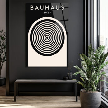 Bauhaus 1923 Minimalist Siyah Beyaz Cam Tablo - Glazella