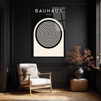 Bauhaus 1923 Minimalist Siyah Beyaz Cam Tablo - Glazella