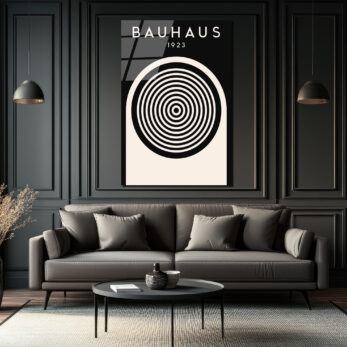Bauhaus 1923 Minimalist Siyah Beyaz Cam Tablo - Glazella