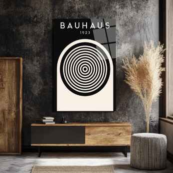 Bauhaus 1923 Minimalist Siyah Beyaz Cam Tablo - Glazella