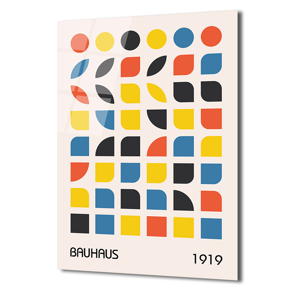 Bauhaus Geometrik Desenli Modern Sanat Cam Tablo - Glazella Bauhaus Geometrik Desenli Modern Sanat Cam Tablo - Glazella