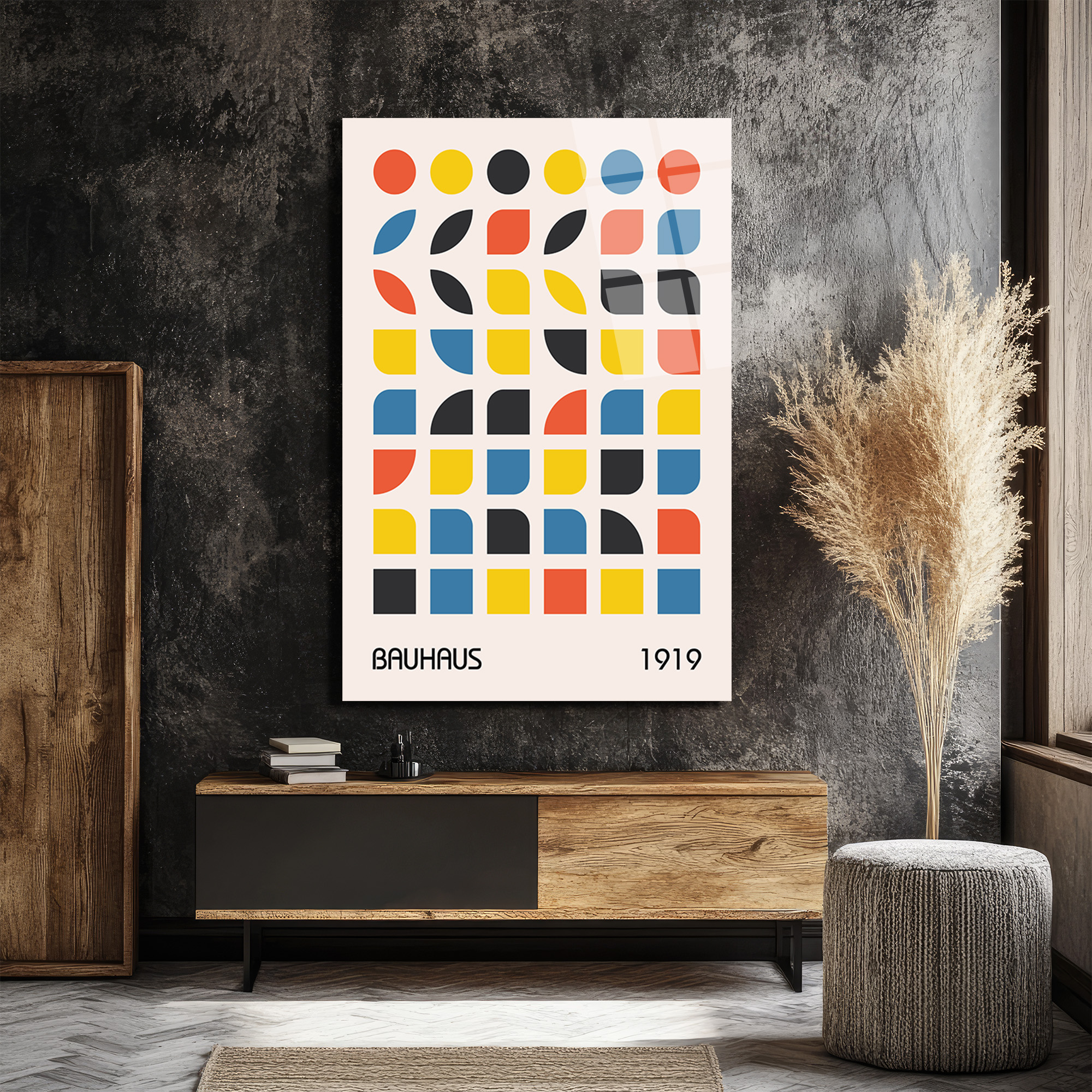 Bauhaus Geometrik Desenli Modern Sanat Cam Tablo - Glazella Bauhaus Geometrik Desenli Modern Sanat Cam Tablo - Glazella