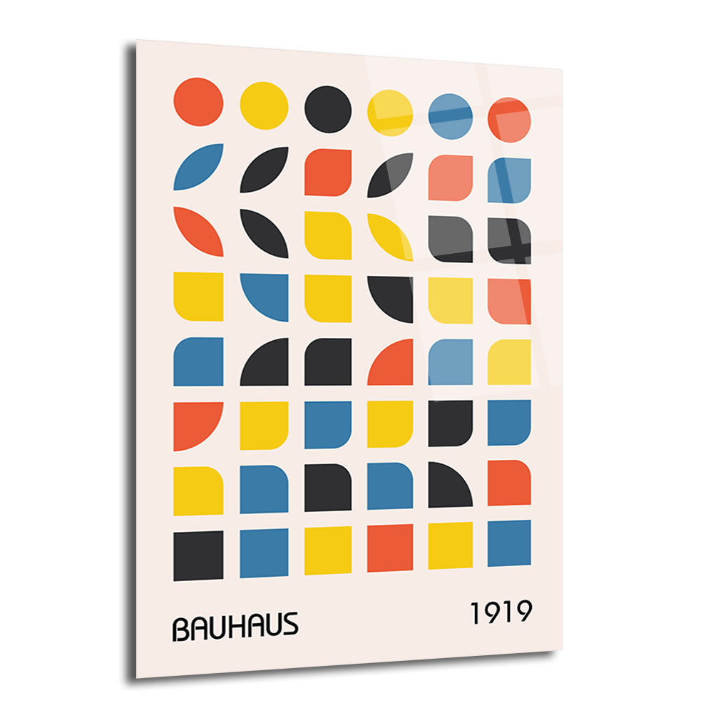 Bauhaus Geometrik Desenli Modern Sanat Cam Tablo - Glazella Bauhaus Geometrik Desenli Modern Sanat Cam Tablo - Glazella
