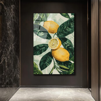 Canlı Limonlar ve Yeşil Yapraklar Cam Tablo - Ferahlatıcı Botanik Sanat - Glazella