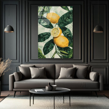 Canlı Limonlar ve Yeşil Yapraklar Cam Tablo - Ferahlatıcı Botanik Sanat - Glazella