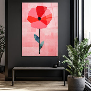 Modern Geometrik Gelincik Çiçeği Pembe Cam Tablo - Glazella Modern Geometrik Gelincik Çiçeği Pembe Cam Tablo - Glazella
