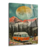 Dev Ay Altında Kamp Macerası Vintage Karavan Cam Tablo - Glazella Dev Ay Altında Kamp Macerası Vintage Karavan Cam Tablo - Glazella