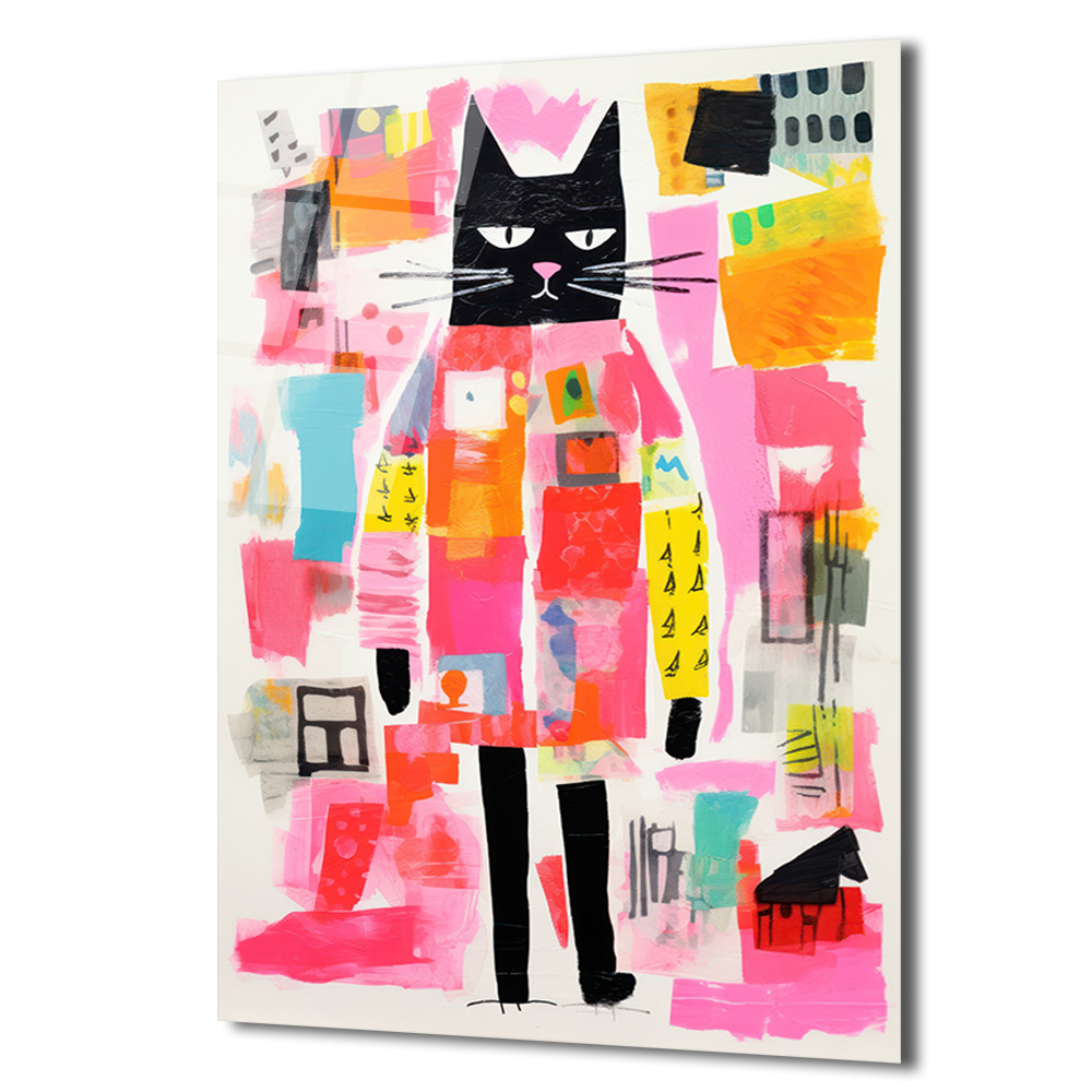 Neşeli Kedi Soyut Sanat Cam Tablo - Modern Duvar Dekoru - Glazella Neşeli Kedi Soyut Sanat Cam Tablo - Modern Duvar Dekoru - Glazella
