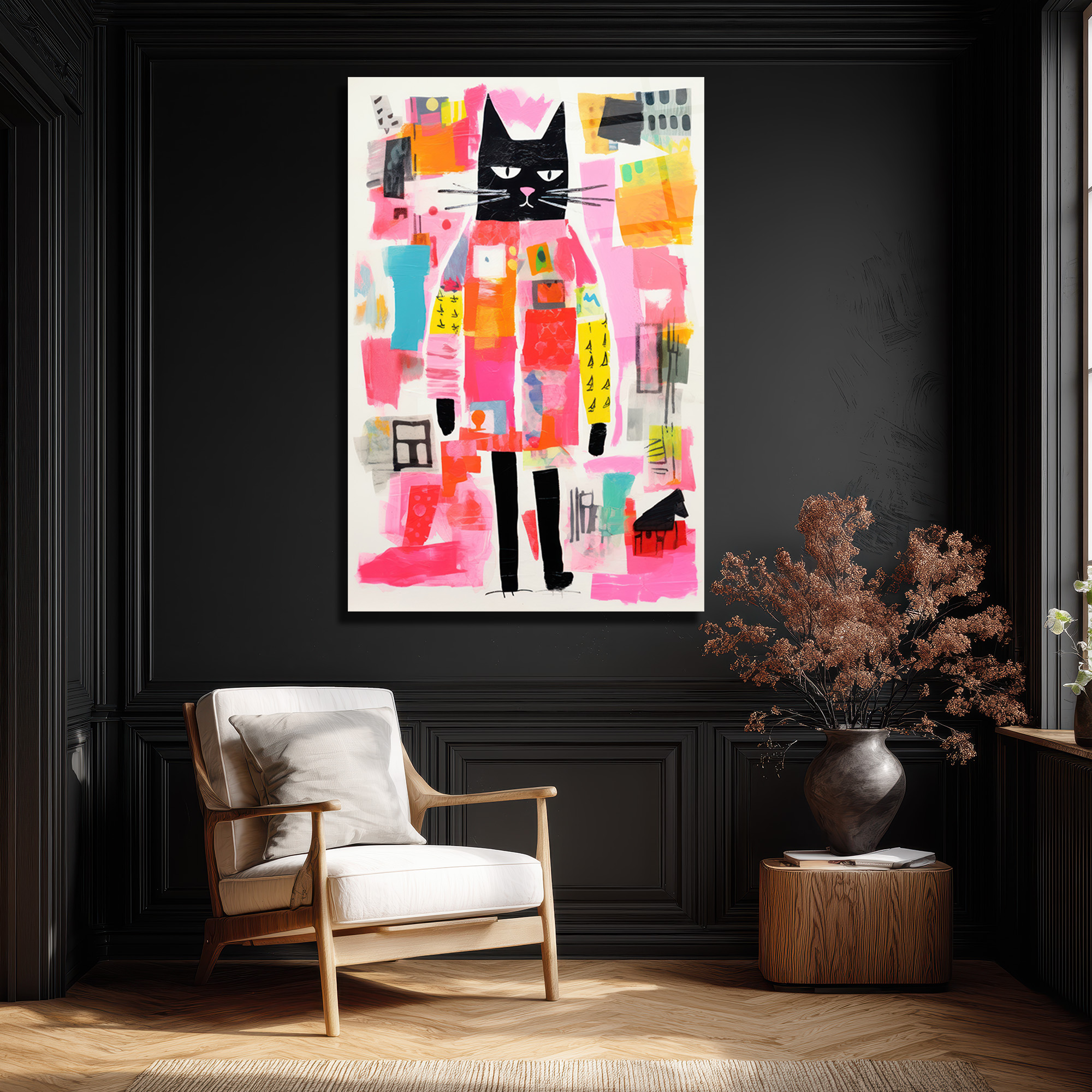 Neşeli Kedi Soyut Sanat Cam Tablo - Modern Duvar Dekoru - Glazella Neşeli Kedi Soyut Sanat Cam Tablo - Modern Duvar Dekoru - Glazella