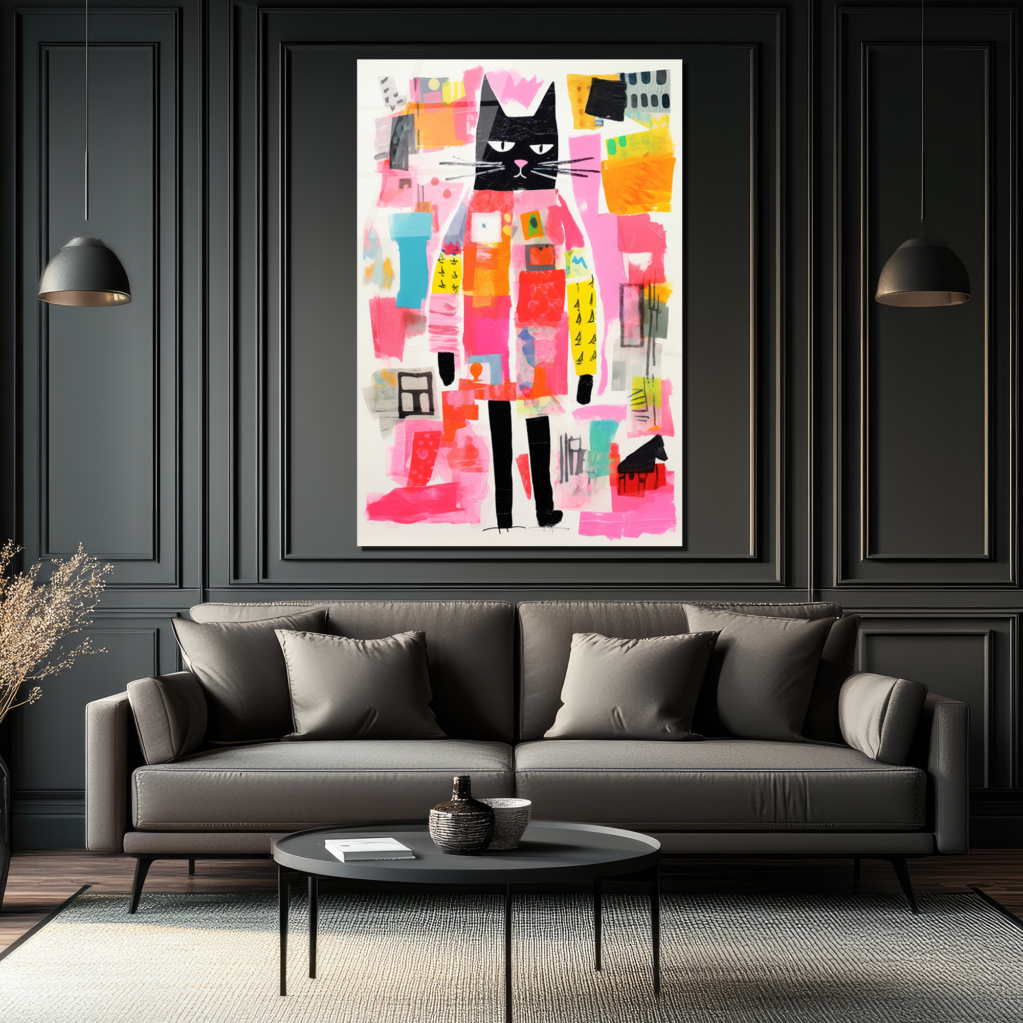 Neşeli Kedi Soyut Sanat Cam Tablo - Modern Duvar Dekoru - Glazella Neşeli Kedi Soyut Sanat Cam Tablo - Modern Duvar Dekoru - Glazella