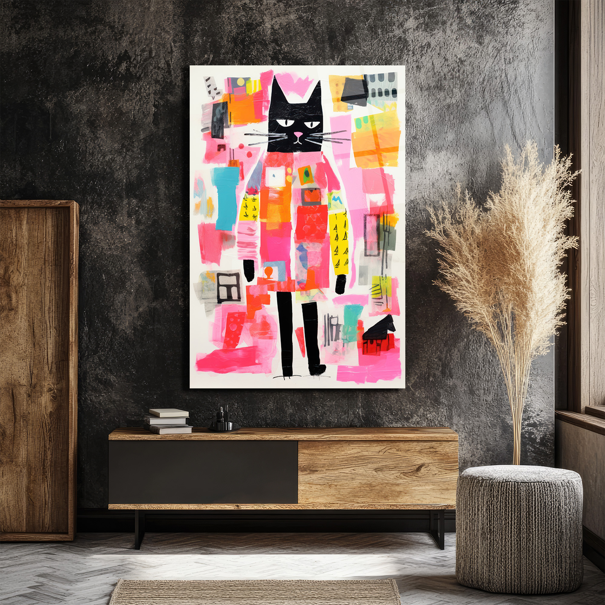 Neşeli Kedi Soyut Sanat Cam Tablo - Modern Duvar Dekoru - Glazella Neşeli Kedi Soyut Sanat Cam Tablo - Modern Duvar Dekoru - Glazella