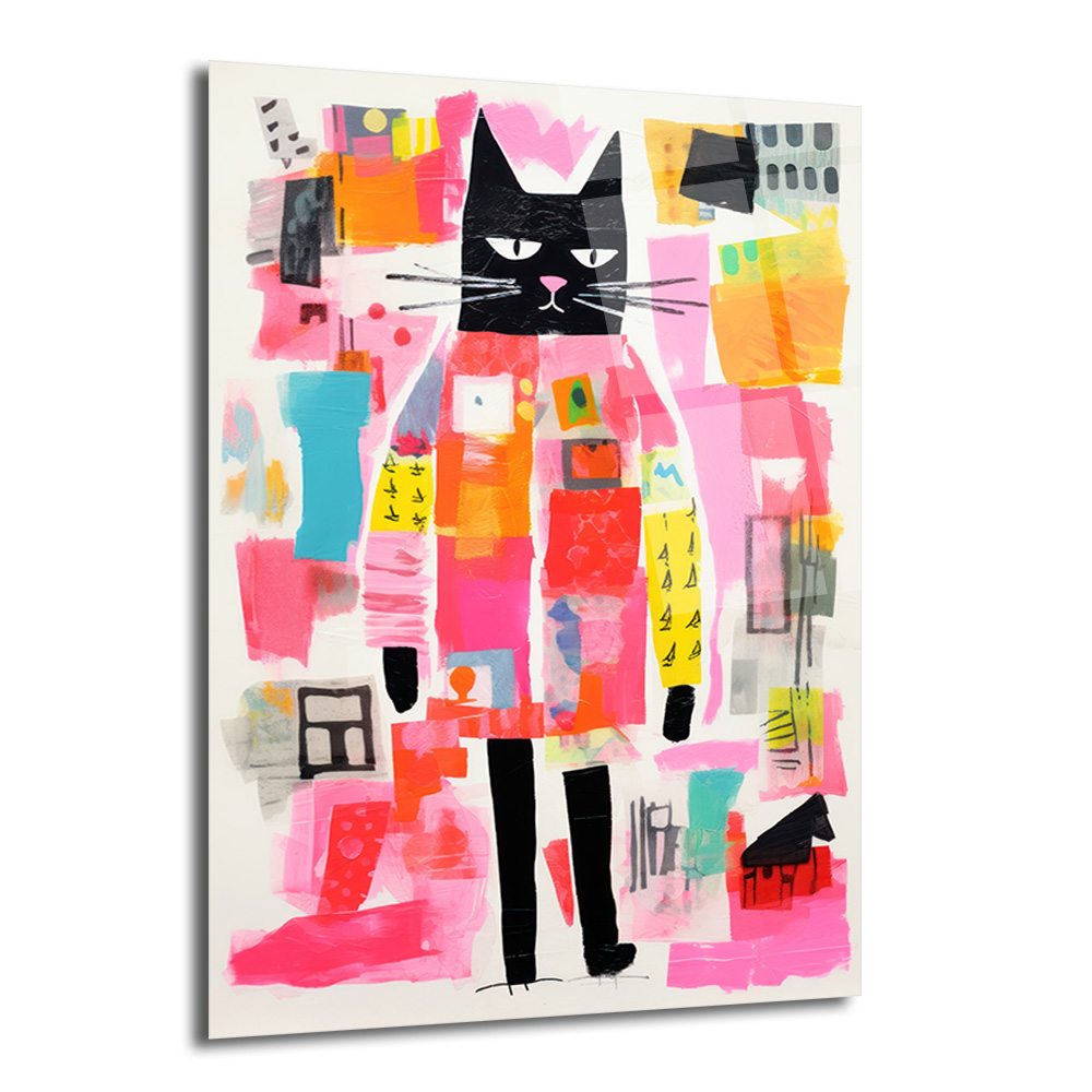 Neşeli Kedi Soyut Sanat Cam Tablo - Modern Duvar Dekoru - Glazella Neşeli Kedi Soyut Sanat Cam Tablo - Modern Duvar Dekoru - Glazella