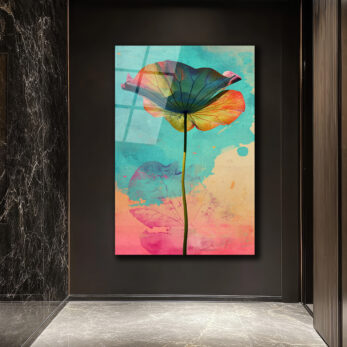Canlı Renklerle Lotus Yaprağı Cam Tablo | Modern Sanat Duvar Dekoru - Glazella