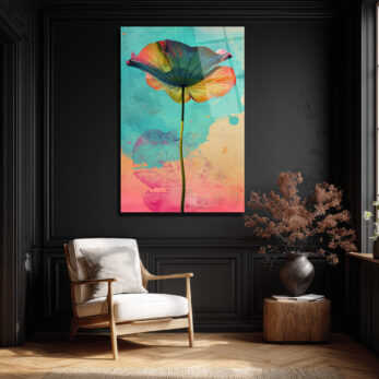 Canlı Renklerle Lotus Yaprağı Cam Tablo | Modern Sanat Duvar Dekoru - Glazella