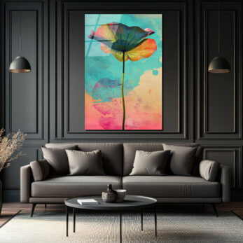 Canlı Renklerle Lotus Yaprağı Cam Tablo | Modern Sanat Duvar Dekoru - Glazella